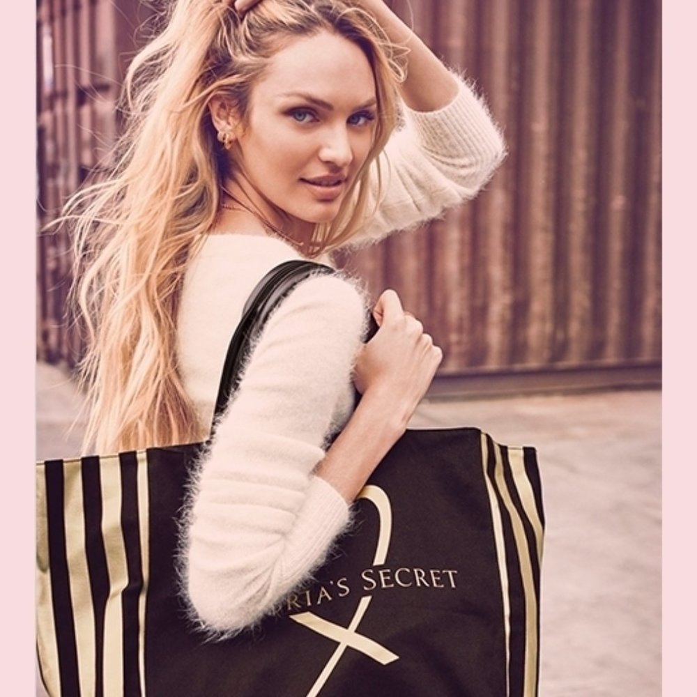 Victoria Secret Tote in Black and Gold stripes